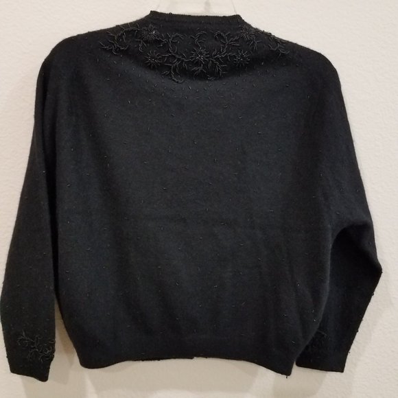 Vintage 60s black sequin wool cardigan - Picture 2 of 4